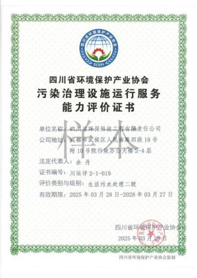 环境污染治理设施运营能力评价二级（生活污水）