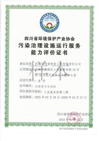 环境污染治理设施运营能力评价二级（工业废水）